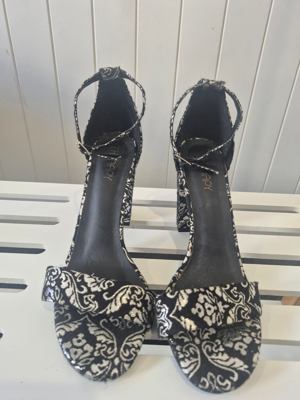 LAT05 - Therapy Black & Silver Brocade Heels – Size 9
