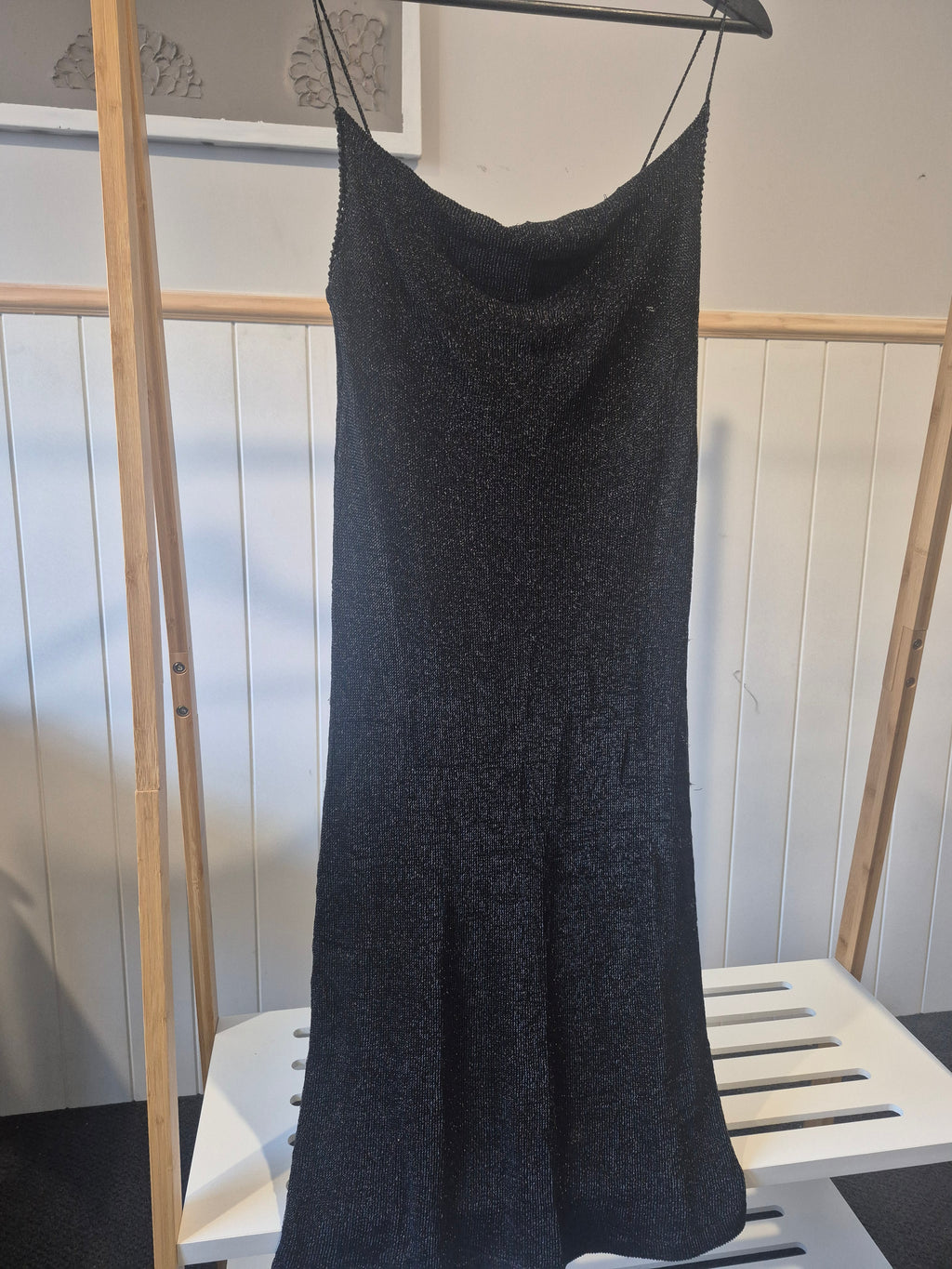 LAT08 - Bardot Black Mesh Evening Dress – Size 10