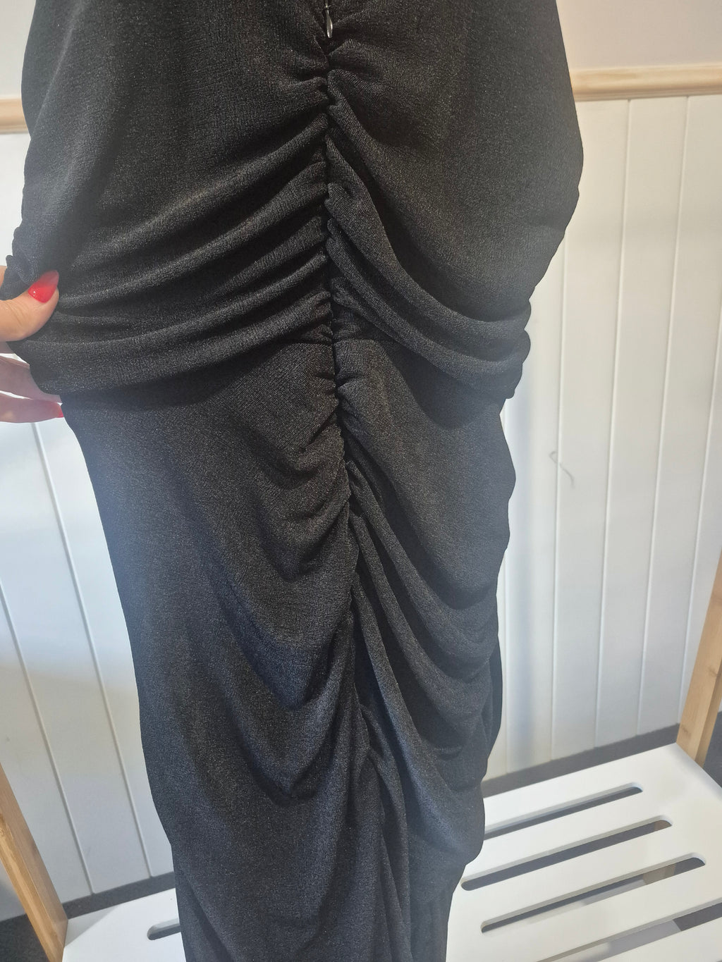 LAT09 - Pilgrim Black Ruched Evening Dress – Size 14