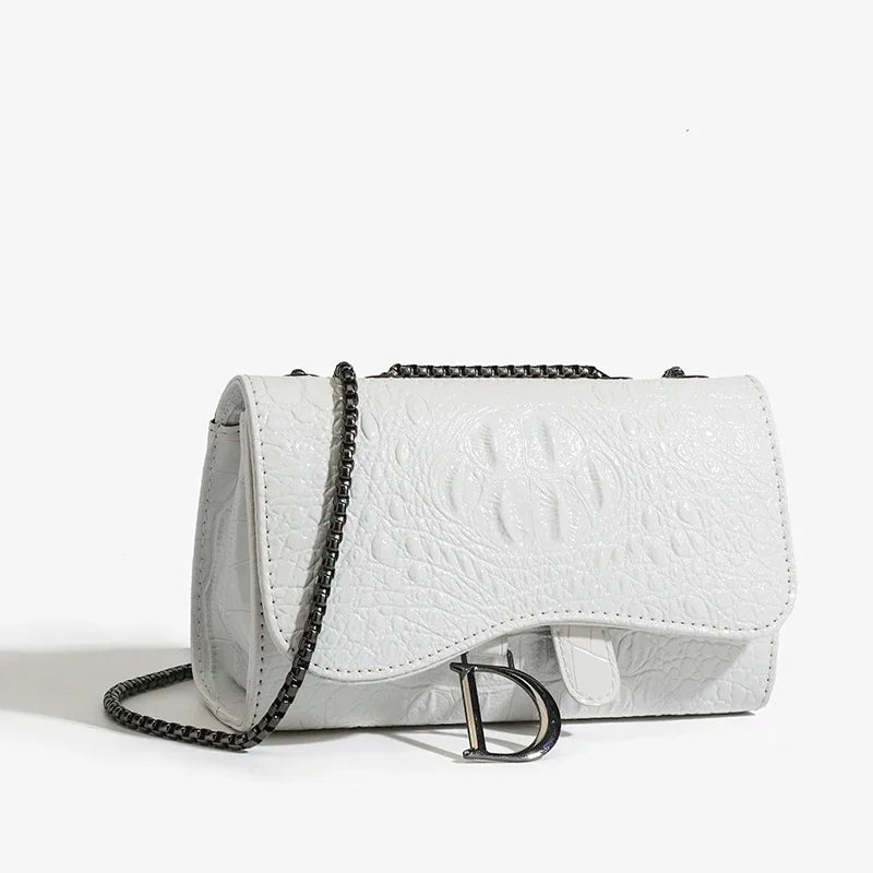 Luxury Croc-Embossed Chain Shoulder Bag with Metal Clasp