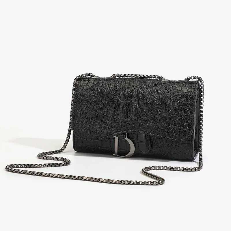 Luxury Croc-Embossed Chain Shoulder Bag with Metal Clasp