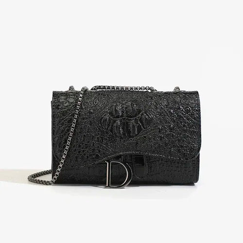 Luxury Croc-Embossed Chain Shoulder Bag with Metal Clasp