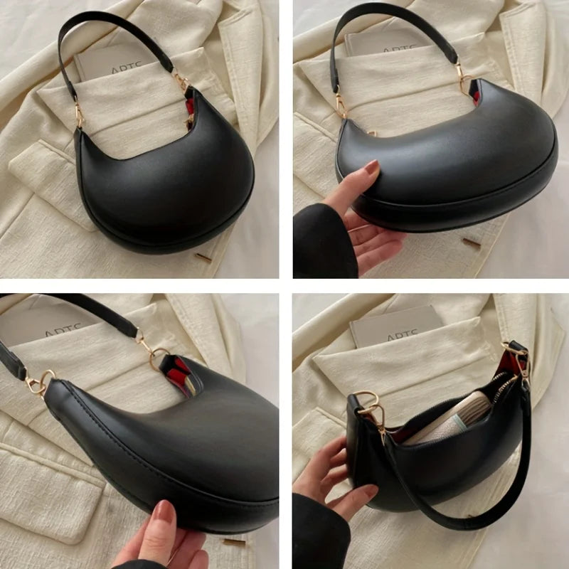 Half Moon Shoulder Bag - Minimalist Crescent Handbag