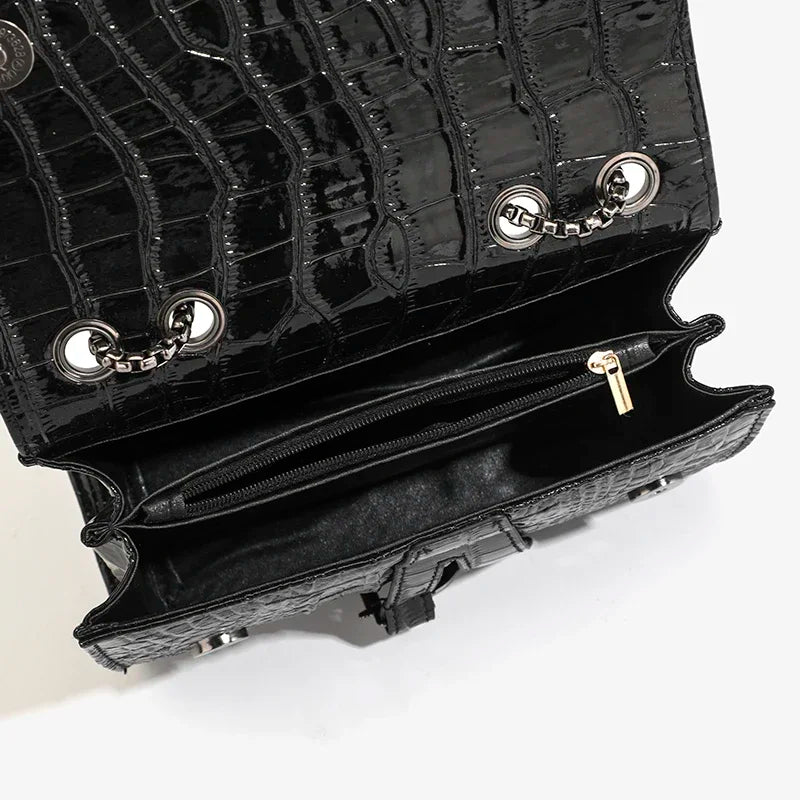 Luxury Croc-Embossed Chain Shoulder Bag with Metal Clasp