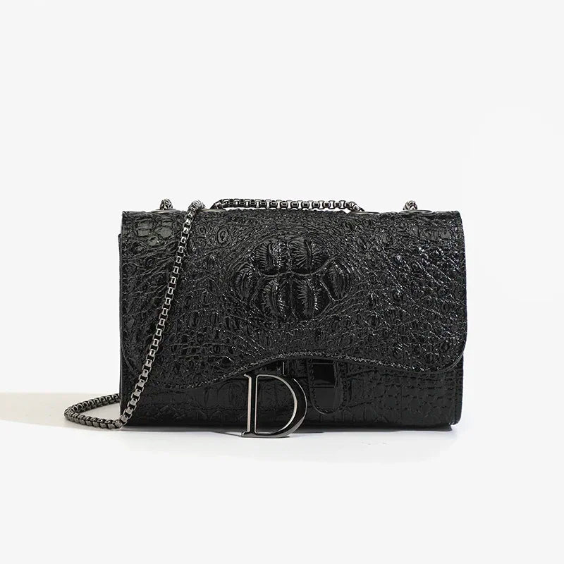 Luxury Croc-Embossed Chain Shoulder Bag with Metal Clasp