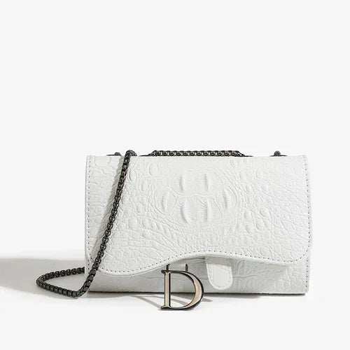 Luxury Croc-Embossed Chain Shoulder Bag with Metal Clasp
